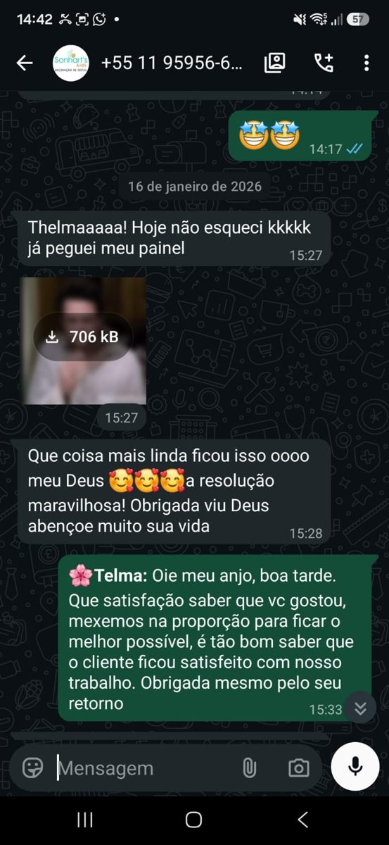 Print de conversa no WhatsApp com cliente comentando a qualidade da impressão