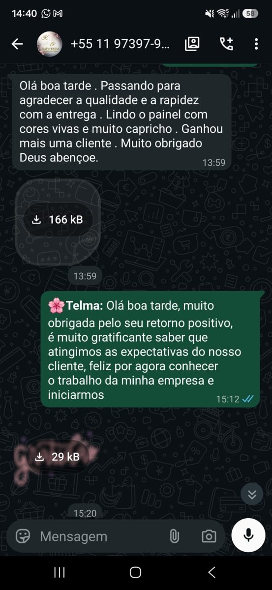 Print de conversa no WhatsApp de cliente confirmando a entrega antes da festa