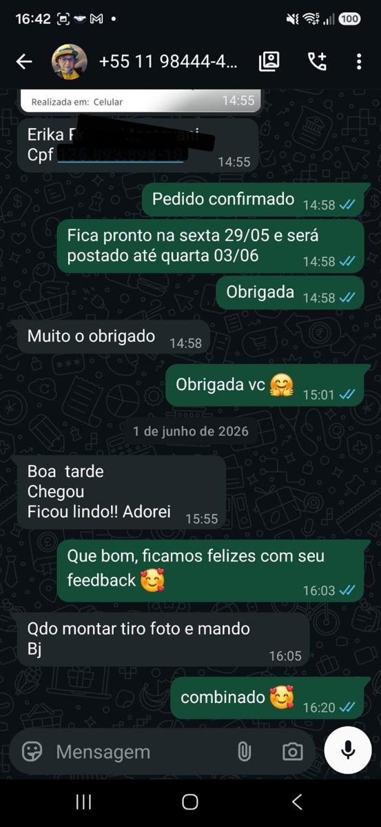 Print de conversa no WhatsApp de cliente que voltou a encomendar painel sublimado